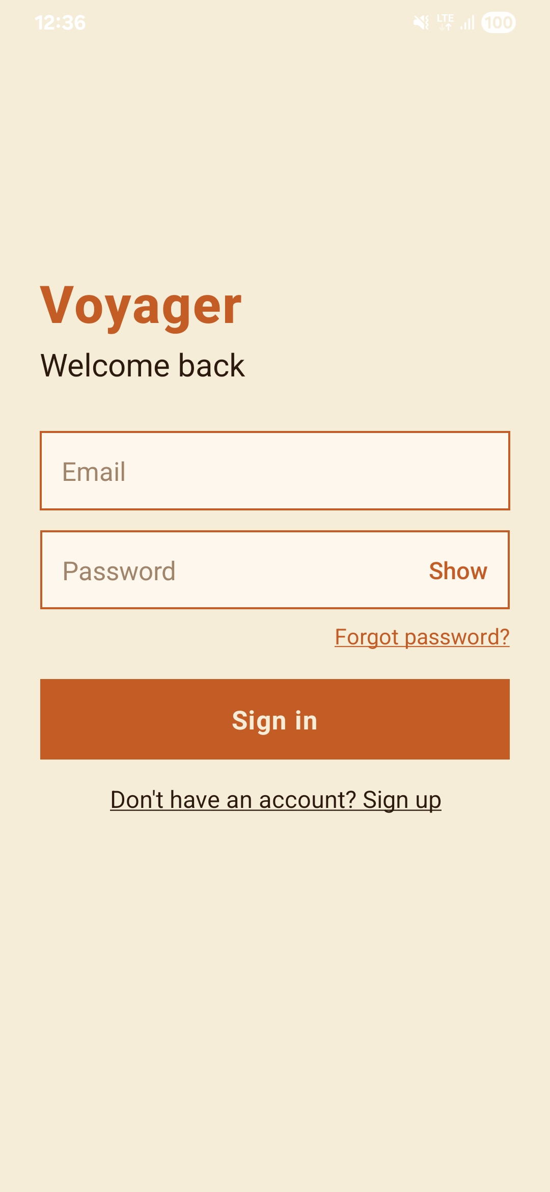 Sign in screen
